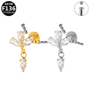 Titanium Plated Stud <b>Earrings</b> With Zircon Inlay F136 Titanium Alloy Heart Flower Design For Women Gift Jewelry - Product Image 5