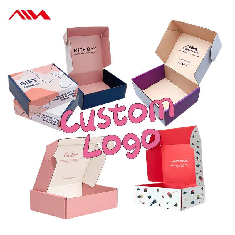 Kostenlose Probe Custom Logo Pink Farbe Kosmetik Wellpappe Verpackung Papier Versand box Mailer Box