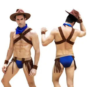 Hete Verkoop Rollenspel Mannelijke Cowboy Cosplay Sexy Lingerie Voor Mannen Sexy Ondergoed