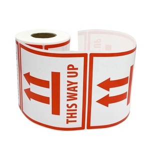 Rouleau d'autocollant adhésif personnalisé Étiquette d'avertissement rouge «THIS WAY up Fragile» avec <span class=keywords><strong>code</strong></span> à barres Excellent <span class=keywords><strong>pour</strong></span> les applications industrielles - Product Image 4