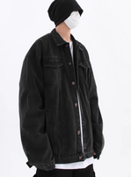 Blousons en jean pour hommes personnalisables en gros, respirants, anti-rétrécissement, extensibles, décontractés, noirs, pour l'hiver, style streetwear