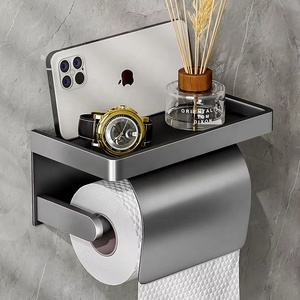 Nhà Bếp Màu Đen Trắng Kim Loại Nhà Vệ Sinh Giấy Cuộn Khăn Chủ Dispenser Với Điện Thoại Kệ Cho Phòng Tắm Khách Sạn Mô Chủ Với Bìa - Product Image 1