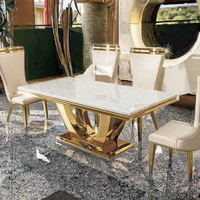 Table à manger en marbre moderne et contemporain Ensemble 6 chaises Mobilier de maison avec pied en métal