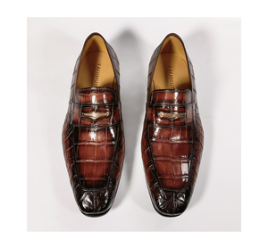Goodyear Welt Luxury Penny <span class=keywords><strong>Mocasines</strong></span> Zapatos para hombres Zapatos formales de cuero de cocodrilo genuino Hombre Oficina Vestido de piel de cocodrilo Zapatos de hombre - Product Image 1