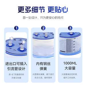 Dispositif de drainage à pression négative 1000 ml, unité d'aspiration manuelle bleue pour usage médical - Product Image 2