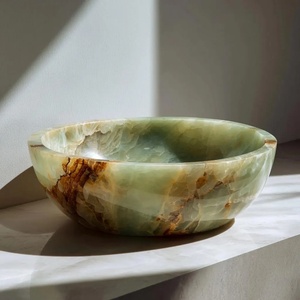 Handcrafted Green Onyx Marble Vessel Sink <strong>Round</strong> Bathroom Vanity Bowl Natural Stone Wash <strong>Basin</strong> - Product Image 1