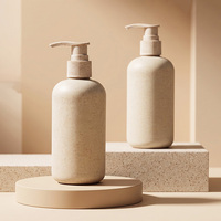 Flacon pompe écologique en paille de blé (30 %) beige pour gel douche et shampoing – Contenant en plastique