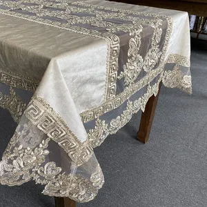 Elegant Polyester White Velvet Printed Tablecloth