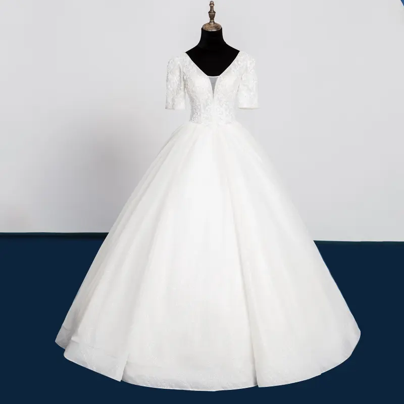 Vestido de novia ligero con cuello en V, novedad, 2022, venta en cantidad, avanzado, sencillo, blanco, satén, principal