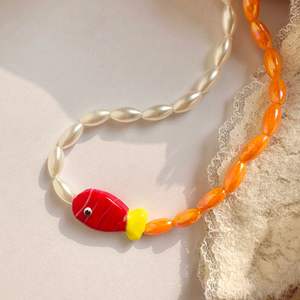 Verano estilo lindo naranja cerámica estrella de mar lunares pez payaso pintado a mano con cuentas estilo bohemio Collar para mujer - Product Image 3