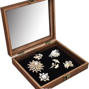Solid Wood Jewelry <b>Box</b> With <b>Glass</b> Lid Square Design For Necklace Earrings Storage Elegant Style 7.5 Cm High - Product Image 2