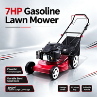 Tondeuse à gazon à essence 7HP 173CC, moteur 4 temps, autopropulsée, coupe-herbe à essence, bac de 50L, plateau en acier durable, outil de jardin