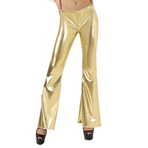 Pantalones de campana medios lisos sexis para mujer, mallas elásticas brillantes para discotecas, discotecas, pantalones acampanados informales de talla grande para verano - Product Image 5