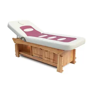 Cheap Price Luxury Modern Adjustable Spa Beauty Salon Cosmetic Eyelash Facial Treatment Table Solid Wood Thai Massage Bed