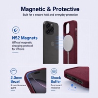 Coque de téléphone pour iPhone 16 Pro en Alcantara italien véritable, entièrement enveloppée, finition usinée CNC, aimant puissant, service OEM/ODM