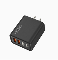 Pengisi Daya Cepat 120W Dual PD+Dual USB Multi Port Standar Eropa dan Amerika Kepala Pengisi Daya Kabel Data Mecha