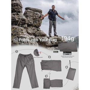 Pantalones de Lluvia Ligeros para Hombre, Impermeables, Resistentes al Viento, Plegables, para Senderismo y Actividades al Aire Libre, Cintura Elástica, Cierre de Cremallera, para Todas las Estaciones, 100% Poliéster - Product Image 4