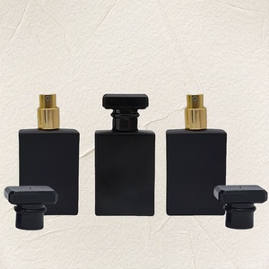 Botella de Perfume de Vidrio Negra Mate de Lujo de 30 ml, 50 ml, 100 ml, Rectangular Plana, Transparente, Recargable, con Pulverizador de Aceite, Serigrafía - Product Image 1