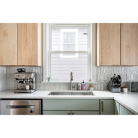 Meubles de cuisine tout-en-un pour appartement, en contreplaqué écologique, finition acrylique vert sauge, plan de travail en marbre, sur mesure, prêts à assembler