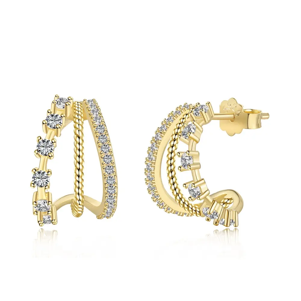 Dylam Multi Layer 18K Gold Plated Twist Hoop Earring Cz Cubic Zircon Jewelry S925 Sterling Silver Stud Earrings Women For Party