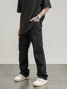 Abbigliamento da strada con etichetta personalizzata Drop Ship Stock Stock di Jeans a zampa d'<span class=keywords><strong>uomo</strong></span> <span class=keywords><strong>neri</strong></span> impilati - Product Image 6