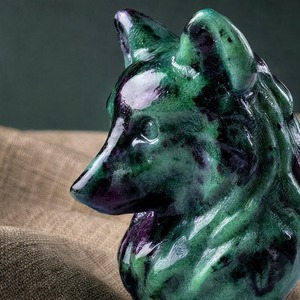 Carved Yooperlite Wolf <b>Figurine</b> Green Stone Animal Sculpture Feng Shui <b>Crystal</b> Decoration Home Decor Gift - Product Image 2