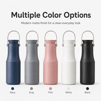 Bouteille d'eau isotherme portable en acier inoxydable à double paroi de 16 oz avec poignée et deux couvercles pour le sport
