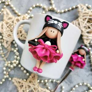 Taza de Cerámica con Diseño de Gata Linda, Taza de Regalo de Arcilla Polimérica - Product Image 2