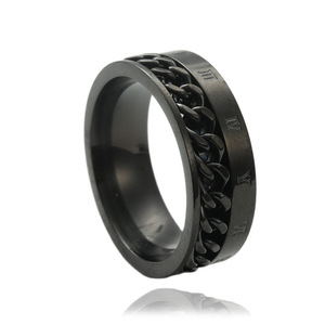 <b>Titanium</b> Steel Motorcycle <b>Chain</b> Ring Silver Black Unisex Rotating Fashion Jewelry Gift 23004 - Product Image 2