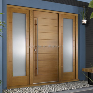 Popolare ingresso moderno in noce porta personalizzata villa porta d'ingresso principale con luci laterali e design in vetro - Product Image 1