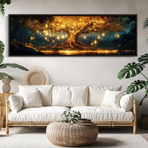 Impression sur toile d'arbre lumineux, arbre à ampoules LED fantastique, art mural texturé extra large encadré, décoration intérieure pour hôtel, maison - Product Image 1