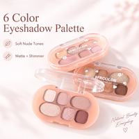 Palette de fards à paupières 6 couleurs, mat et scintillant, mélangeable, tons terreux, cosmétique portable et mignon pour le maquillage quotidien des yeux
