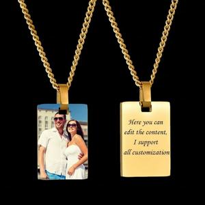 Collar con Colgante Cuadrado de Acero Inoxidable Personalizado, con Pintura de Color, Grabado de Fotos, Chapado en Oro de 18K, Collar con Letra Grabada - Product Image 1
