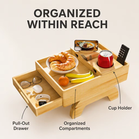 Nouveau plateau de service multifonctionnel en bois pour cuisine et salle de bain, grande capacité, porte-gobelets pour canapé, pique-nique, boissons, collations, télécommande