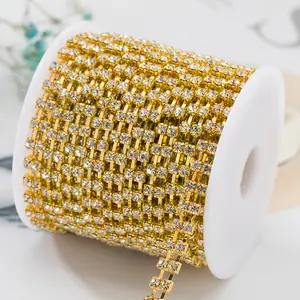 Crystal Rhinestones Chain Gold Bottom Sew On Cup Claw Chain For Diy Sewing Clothes Accessories