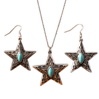 Ensemble de boucles d'oreilles collier turquoise bleu plaqué argent de style occidental vintage, zircon rond avec étoile cloutée pour les fêtes