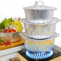 Contenant jetable rond en PET et aluminium de qualité alimentaire, argenté, pour cuisson en extérieur, restaurants, rôtissage au feu, avec couvercle en feuille d'aluminium, emballage UE