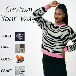 Maglione Lavorato a <span class=keywords><strong>Maglia</strong></span> da Donna con <span class=keywords><strong>Stampa</strong></span> Zebrata Retrò, Pullover Girocollo con Motivo Animale a Coste a Contrasto, Maglieria Moda Harajuku - Product Image 1