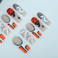 Faux ongles à presser faits à la main, vente en gros d'usine, haute qualité, réutilisables, forme cercueil longueur moyenne, styles Halloween peints à la main
