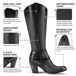 Stivali da <span class=keywords><strong>Cowboy</strong></span> occidentali ricamati da <span class=keywords><strong>donna</strong></span> di alta qualità con tacco alto alla moda con cerniera a punta rotonda - Product Image 2