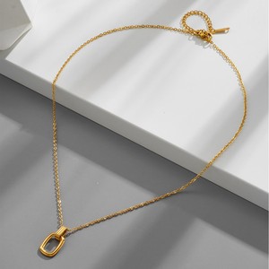 18K PVD Gold Stainless Steel Geometric Double <b>Ring</b> Pendant <b>Necklace</b> for Women | Minimalist Twist Rope Chain | Hypoallergenic - Product Image 3