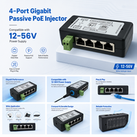 Inyector POE Gigabit Comercial de 4 Puertos, Fuente de Alimentación POE para Cámaras IP y Puntos de Acceso a la Red
