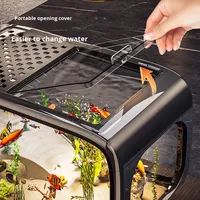 Aquarium rectangulaire de bureau avec couvercle transparent en plastique pour poissons rouges et poissons ornementaux, décoration de salon