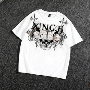 Camiseta Oversize de Algodón 100% de Gran Venta 2026 con Estampado Gráfico Digital Retro de Calavera Personalizado Estilo Urbano para Hombre, Camiseta Corta de Corte Cuadrado - Product Image 2
