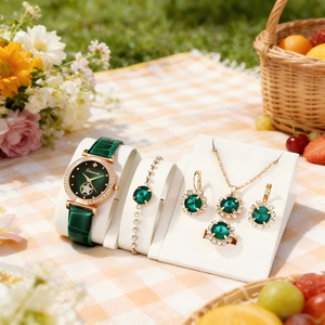 LP37 Oferta Especial: Set de Cinco Piezas para Mujer, Reloj de Cuarzo con Correa de Cuero, Collar, Anillo, Set de Joyería, Regalo con Aretes de Rubí, MOQ Bajo - Product Image 3