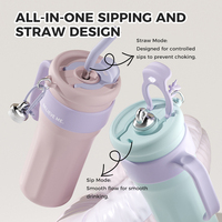 Mug Kopi Cangkir Termal Tumbler Botol Termos 1250ml Cangkir Stainless Steel Dengan Gagang Sedotan Botol Air Gym