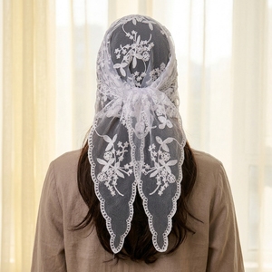 Hijab Musulmano di Alta Qualità Sciarpa Scialle in Pizzo con Stampa Floreale Foulard da <span class=keywords><strong>Donna</strong></span> con Ricamo <span class=keywords><strong>Velo</strong></span> da Sposa per Matrimonio - Product Image 1