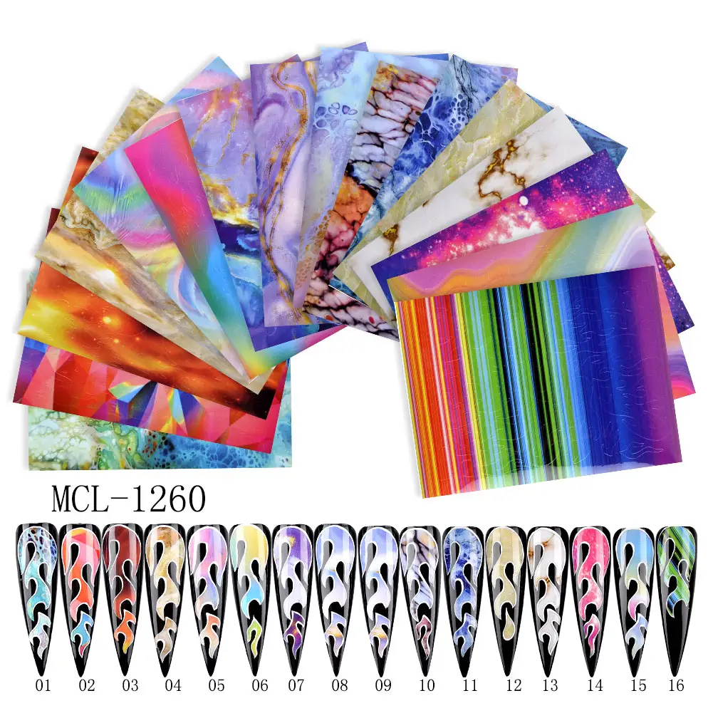 New Arrival 16 Colors Đầy Màu Sắc Aurora Nail Stickers Ngọn Lửa Shape Starry Nail Decals Cho Cô Gái