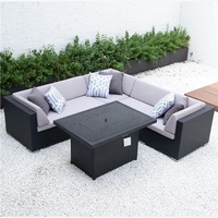 Ensemble de meubles d'extérieur en rotin avec cadre en aluminium pour les restaurants, les hôtels ou les parcs avec table de foyer pour le jardin et la piscine
