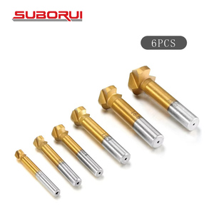 SUBORUI OEM ODM 6pcs Chamfering <strong>End</strong> <strong>Mill</strong> Cutter 3 Flute 90 Degree HSS Deburring Tapered Countersink Drill Bit Set for Steel - Product Image 2